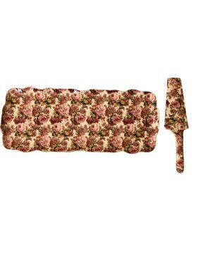 Vintage Chintz Rose Floral Serving Cheeseboard Charcuterie Dessert Tray & Server